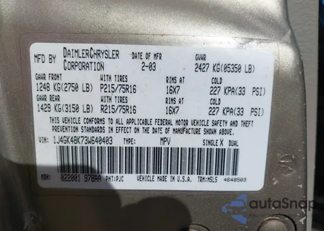 2003 Jeep Liberty Sport from USA, damaged, VIN 1J4GK48K73W640403